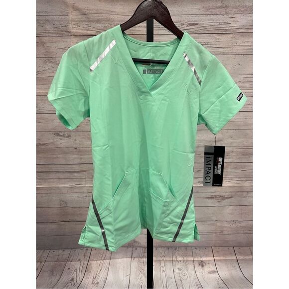 Grey’s Anatomy Barco Mint Cream Green Ab Neck 3 Pocket Scrub Top Size XS - Picture 3 of 6